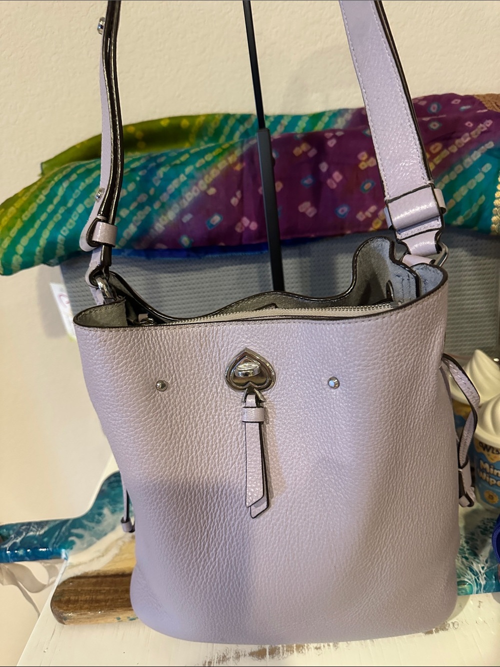 Lilac Leather Bucket Shoulder Bag